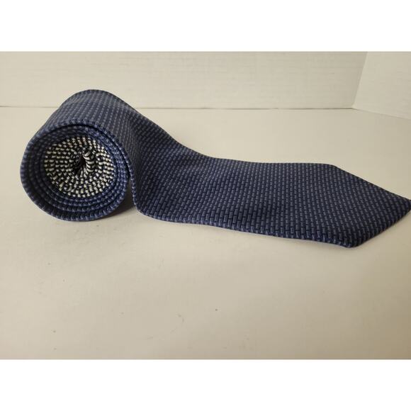 Tommy Hilfiger Men's Blue Woven Geometric Silk Tie - Picture 5 of 5